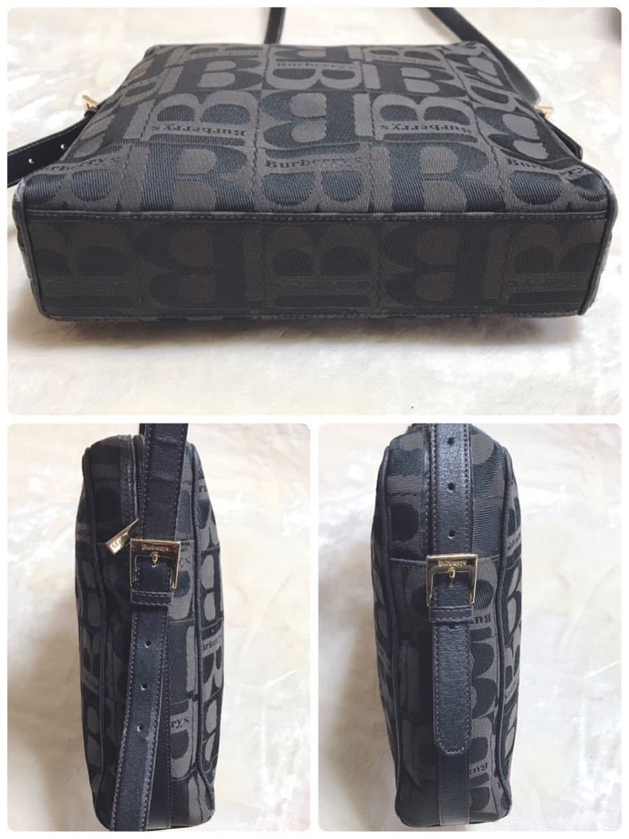 希少モデル Burberry ショルダーバッグ B柄 キャンバス レザー 黒