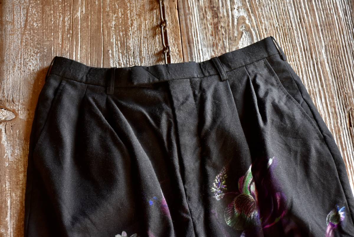 希少 日本製 LAD MUSICIAN ラッドミュージシャン 2TUCK TAPERED WIDE WOOL GABARDINE INKJET FLOWER ウール 2219-576 スラックス パンツ 42_画像7