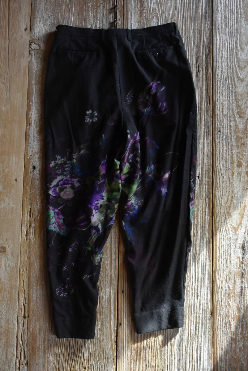 希少 日本製 LAD MUSICIAN ラッドミュージシャン 2TUCK TAPERED WIDE WOOL GABARDINE INKJET FLOWER ウール 2219-576 スラックス パンツ 42_画像3
