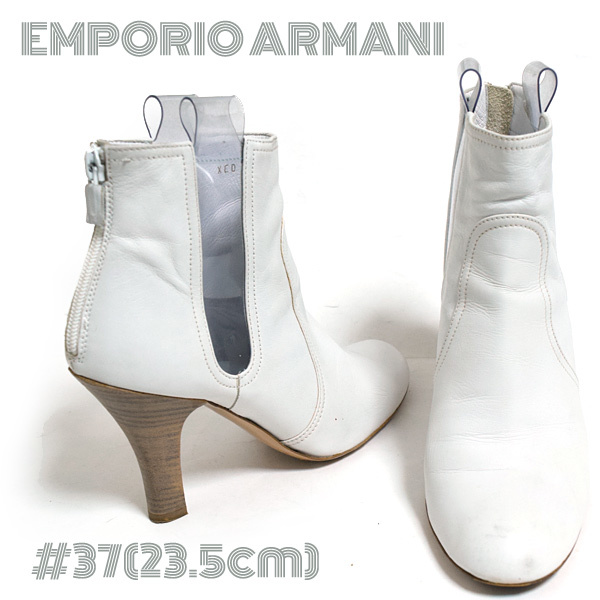 EMPORIO ARMANI# кожа короткие сапоги ботиночки -37(23.5cm) Emporio Armani задний застежка-молния белый женский 