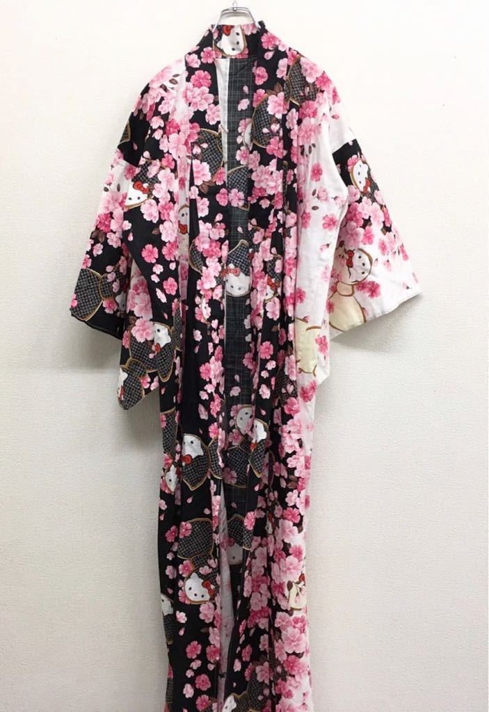 【激レア】 Sanrio サンリオ ハローキティ HELLO KITTY キティちゃん 半纏 浴衣 着物 サクラ 夜桜柄 大人用 フリーサイズ