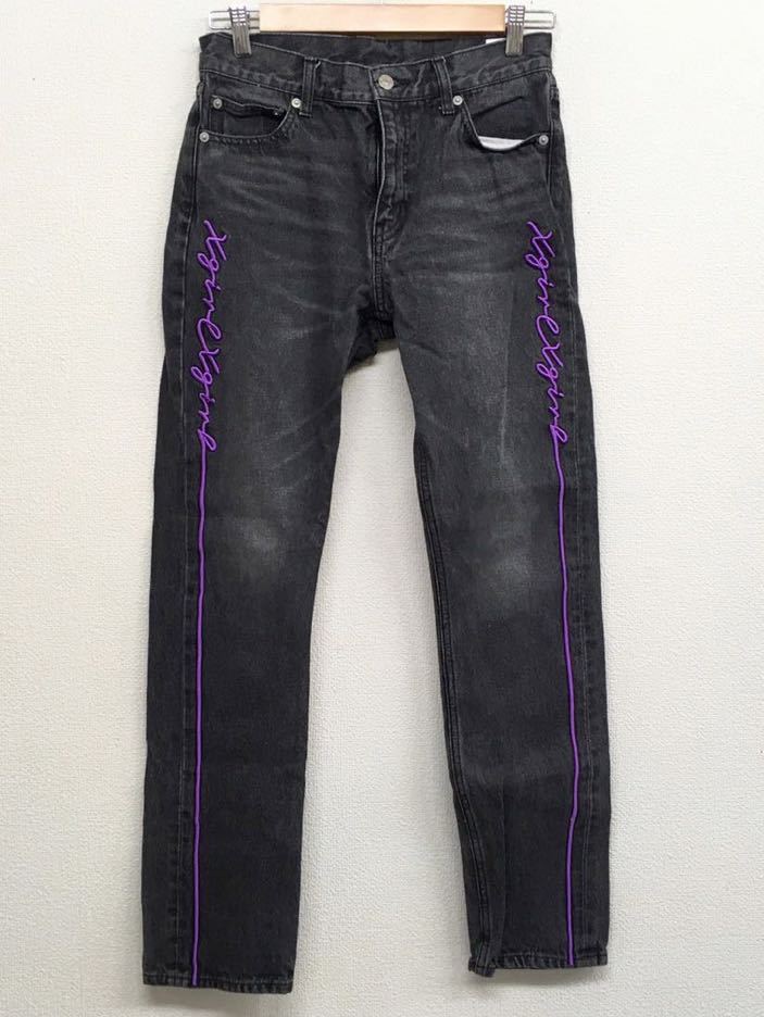  прекрасный товар X-girl X-girl вышивка дизайн черный Denim брюки ji- хлеб джинсы 2 номер женский M размер соответствует б/у одежда 