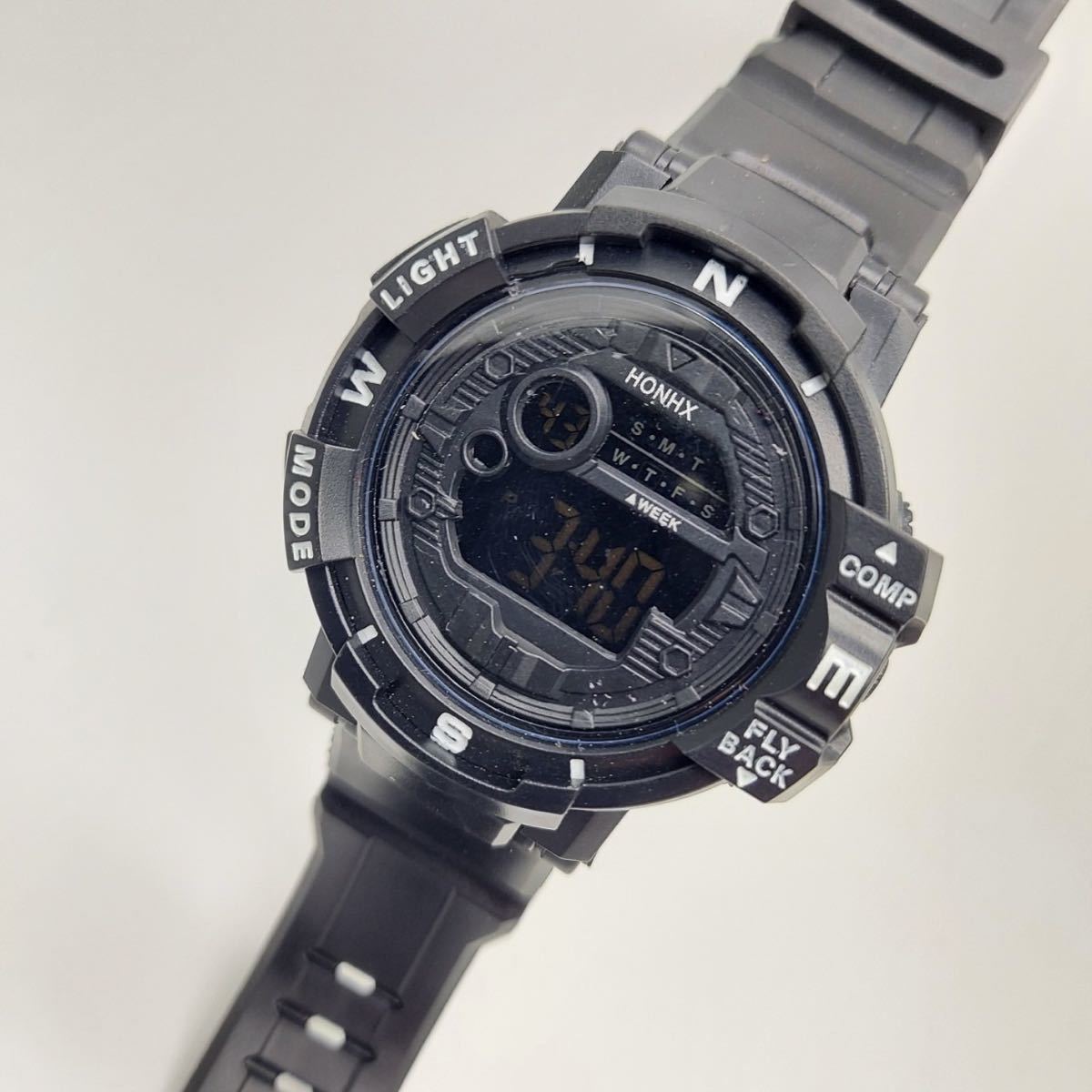 新品 海外 HONHX 多機能 LED 腕時計デジタル ブラック - 腕時計(デジタル)