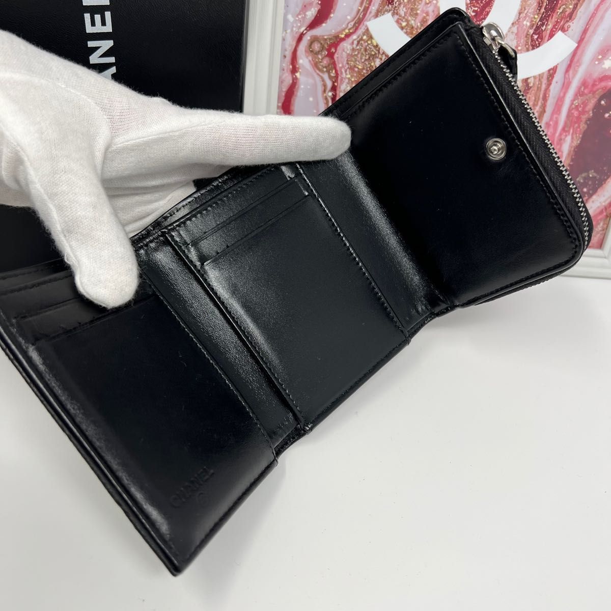 大人気☆ CHANEL シャネル キャビアスキン Wホック 三つ折り財布