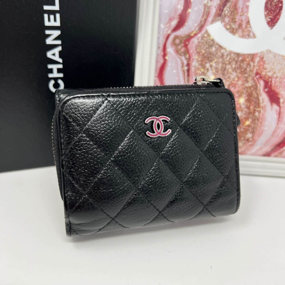 大人気☆ CHANEL シャネル キャビアスキン Wホック 三つ折り財布