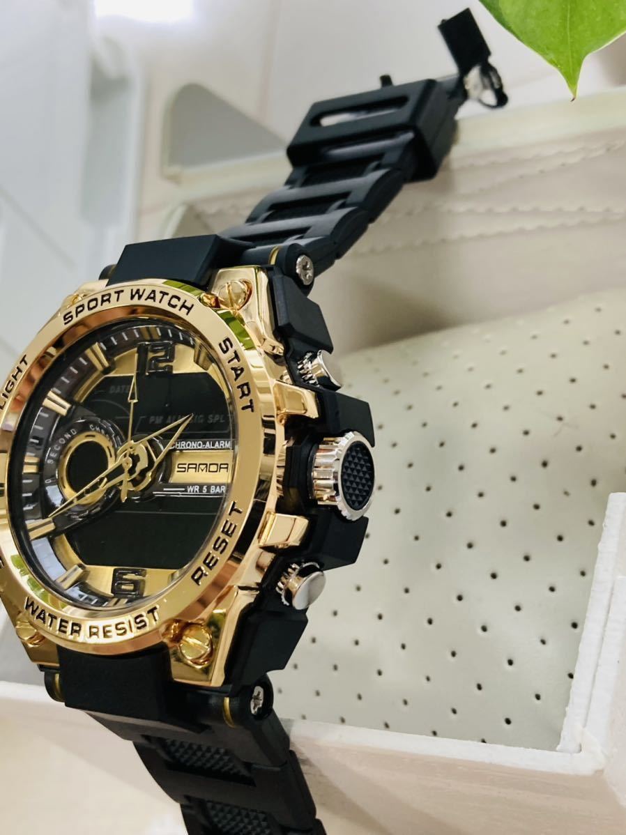 SALE中 サンダメンズ腕時計 ダイバーズウォッチ ビックフェイス 防水腕時計 デジタル腕時計 アナログ腕時計 ゴールド1010HR 当店人気品 