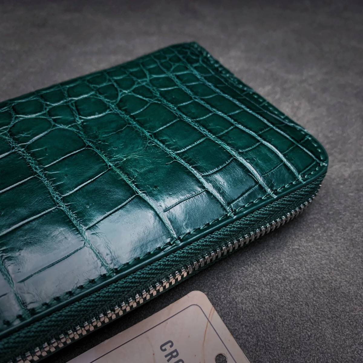 クロコダイル 長財布 ラウンドファスナー/ハンドメイド/金運色/本物/腹 ...