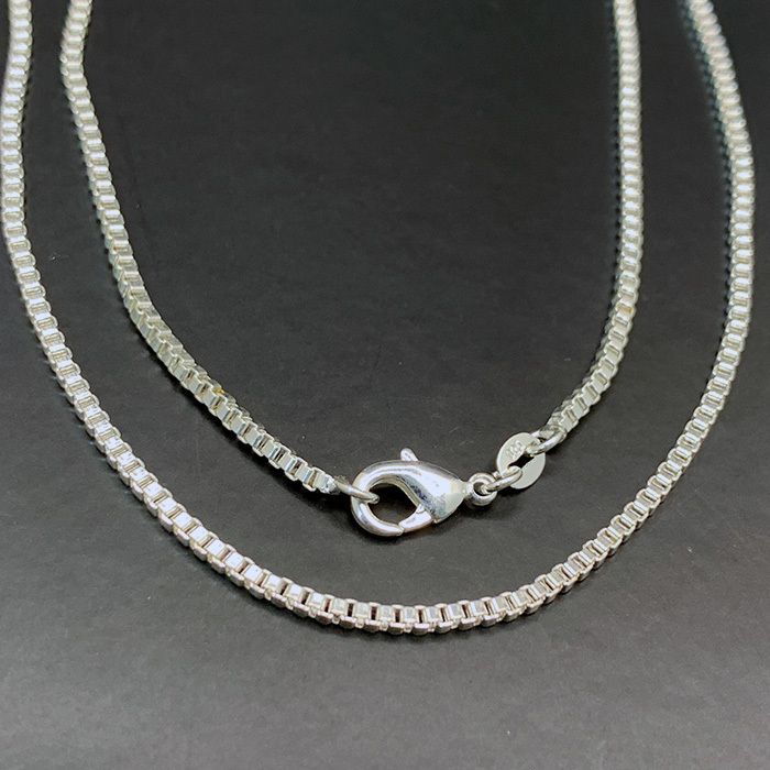 [NECKLACE] 925 Silver Plated Box Chain スリム スクエア ボックス ベネチアンチェーン シルバーネックレス 2x450mm (5.5g)【送料無料】_画像1