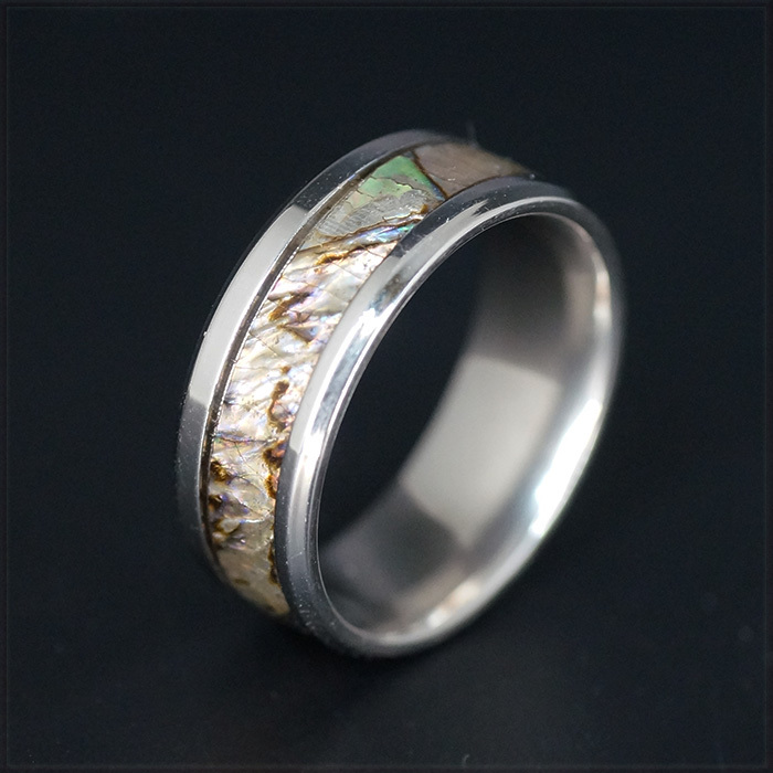 [RING] Abalone Shell & Steel ナチュラル アワビ 貝殻 & メタル デザイン 8mm シルバー リング 22号 【送料無料】の画像1