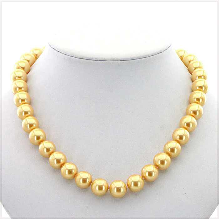 [NECKLACE] Golden South Sea Shell Pearl ビューティフル ゴールドパール 大玉 金色の真珠 ネックレス φ12x480mm (75g) 【送料無料】_画像6