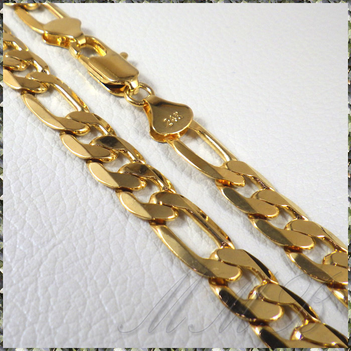 [NECKLACE] 24K GOLD PLATED FIGARO CHAIN STANDARD LONG LENGTH 6面カットフィガロチェーン ゴールドネックレス 10x570mm 52g (送料無料)_画像2