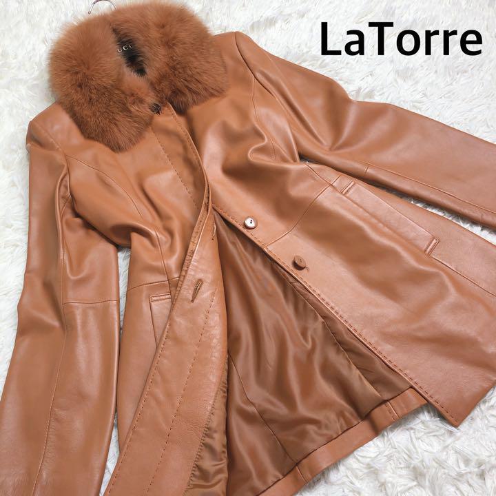 極美品 LaTorre レザー コート ジャケット サガフォックス ファー 羊革