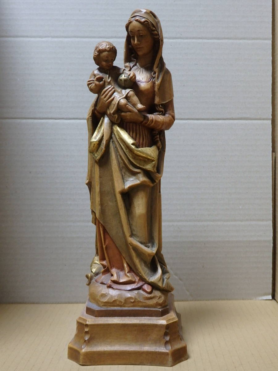 木製聖母子像（聖母マリアに幼子イエス）／アンティーク ヴィンテージ