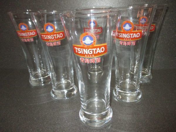 12 customer set * unused rare rare article blue island sake chin tao blue island beer glass TSINGTAO in box new goods Luminarc France made China most old beer bi Agras 