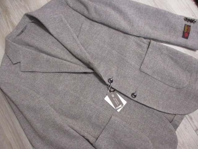 未使用★LL/XL 高級イタリア製 生地★LEOMASTER × SARTORIA DEL GROSSO テーラード ジャケット/スーツ ベージュ グレー 系 新品 メンズ 27_画像3