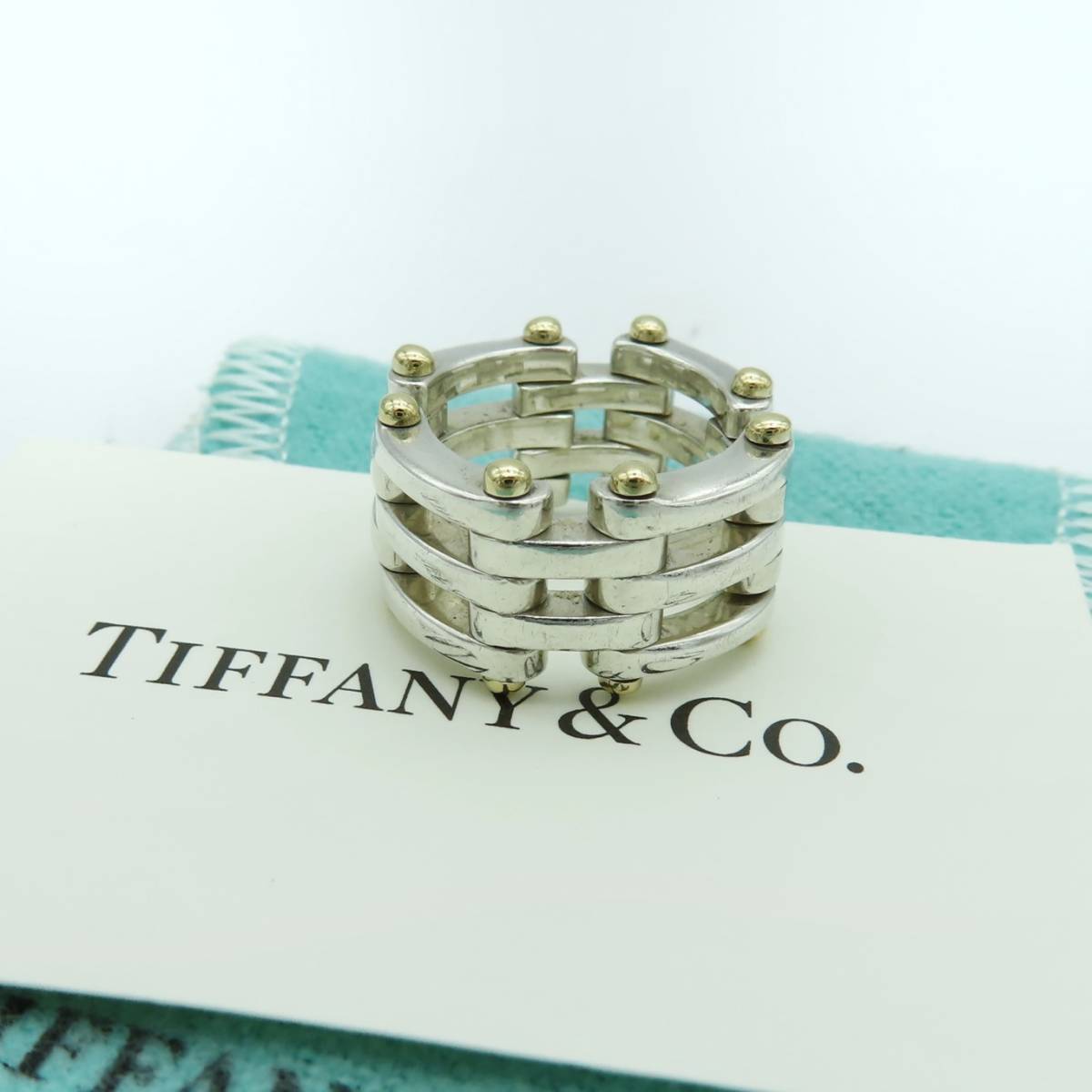 希少 美品 Tiffany&Co. ティファニー シルバー ゴールド コンビ ゲート リング 7号 指輪 SV925 750 K18 UU58