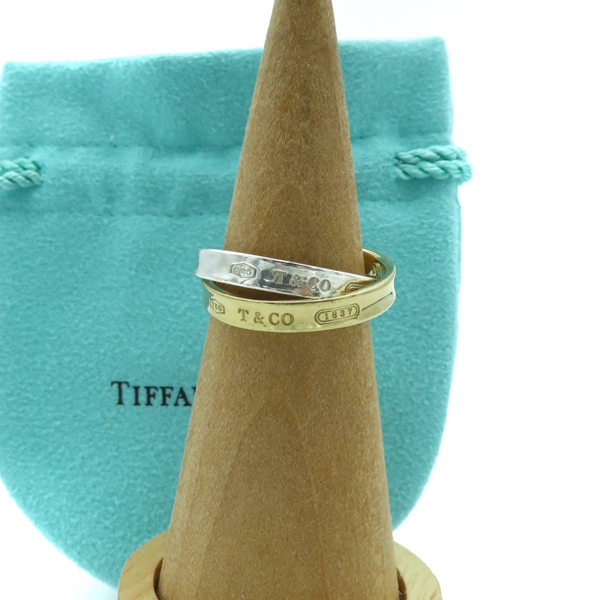 希少 美品 Tiffany&Co. ティファニー 1837 ダブル ゴールド シルバー ラージサイズ リング 17号 Ag925 SV 750 K18 指輪 UU74