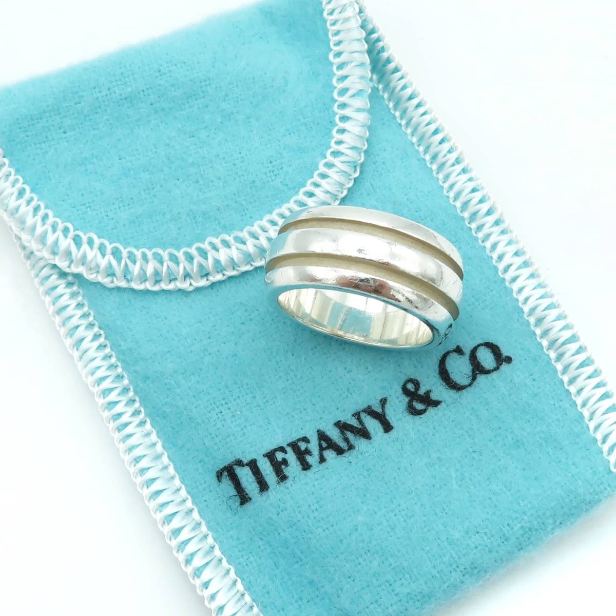 美品 Tiffany&Co. ヴィンテージ ティファニー グルーブド ダブル ライン シルバー リング 指輪 12号 メンズ レディース SV925 UU110_画像2