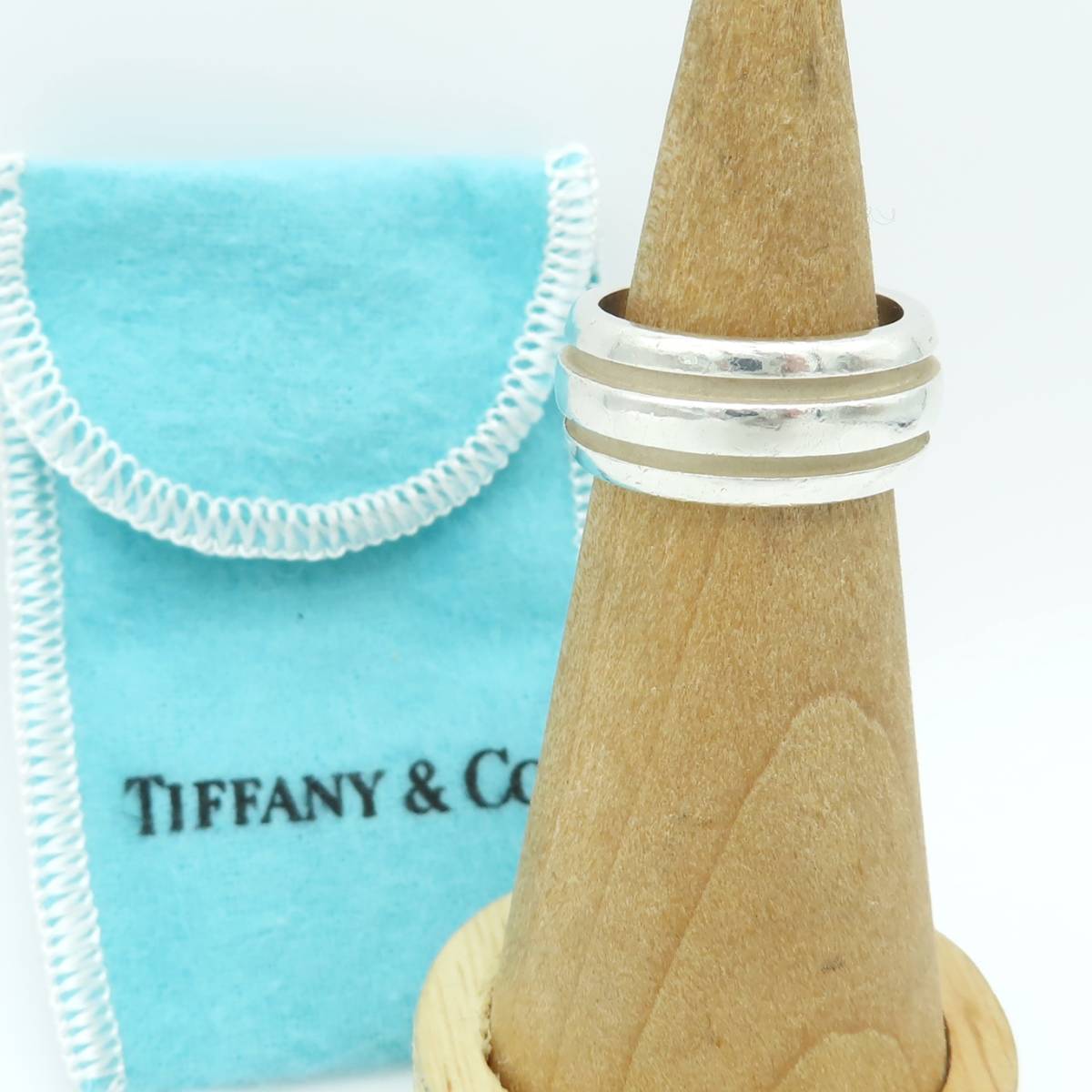 美品 Tiffany&Co. ヴィンテージ ティファニー グルーブド ダブル ライン シルバー リング 指輪 12号 メンズ レディース SV925 UU110_画像1