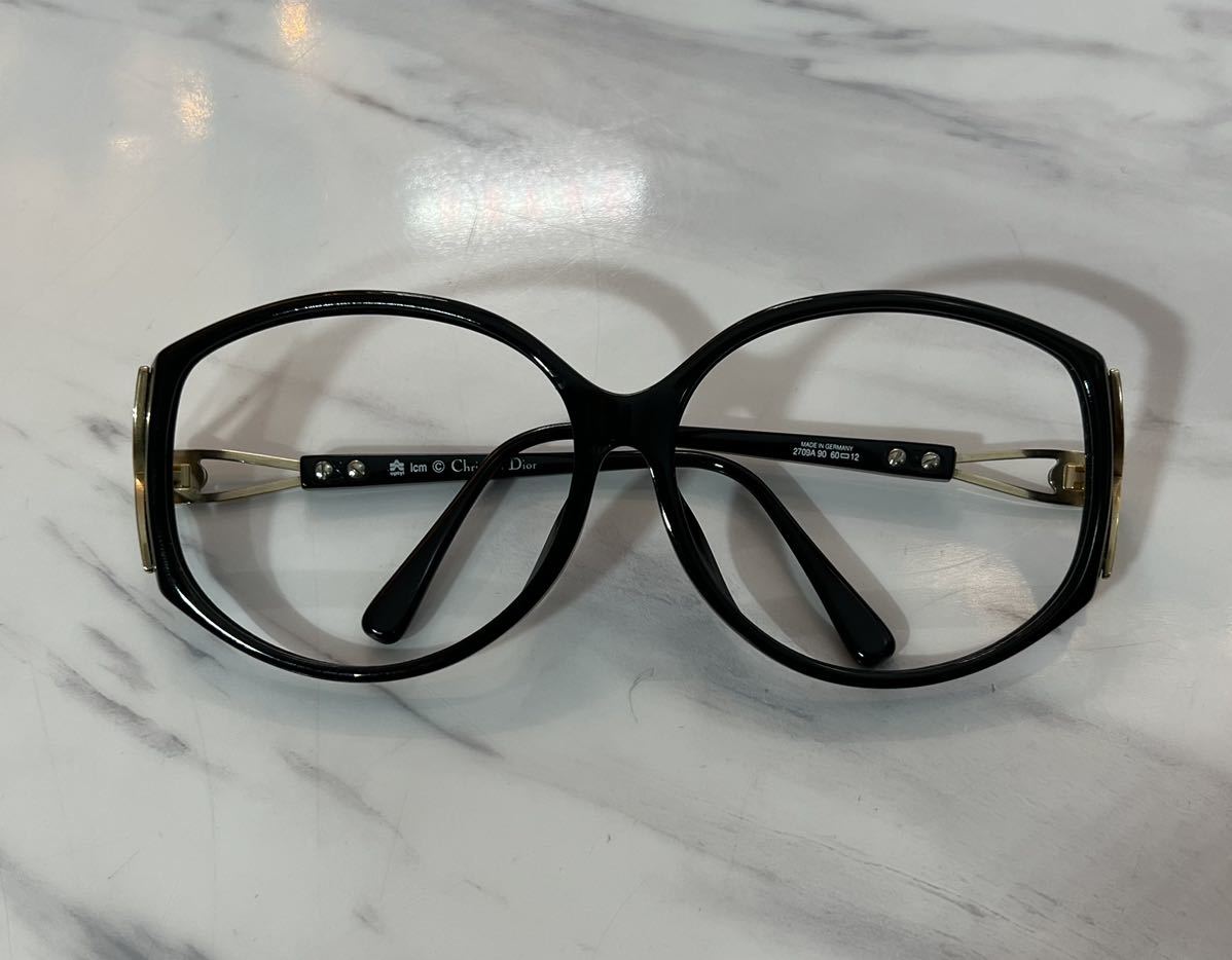  ultra rare rare super-beauty goods Christian Dior 80s vintage Germany made black . no lenses fashionable eyeglasses sunglasses frame Christian Dior black .. Gold 