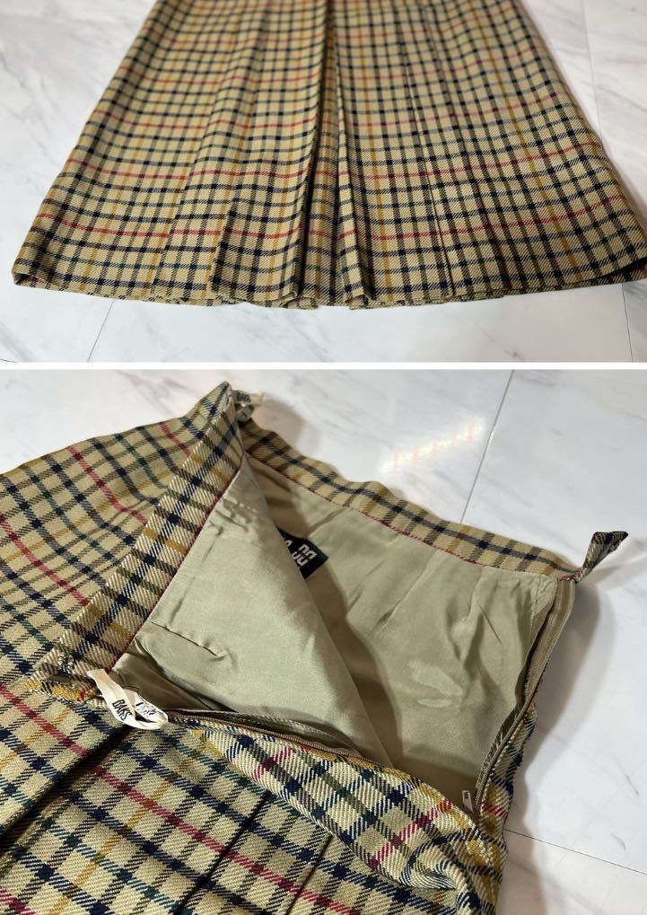 超 美品 希少 名作 DAKS 80s 90s vintage ウール チェック フレア プリーツ スカート S M 相当 チェック柄 ベージュ ミモレ丈 OLD ダックス_画像8