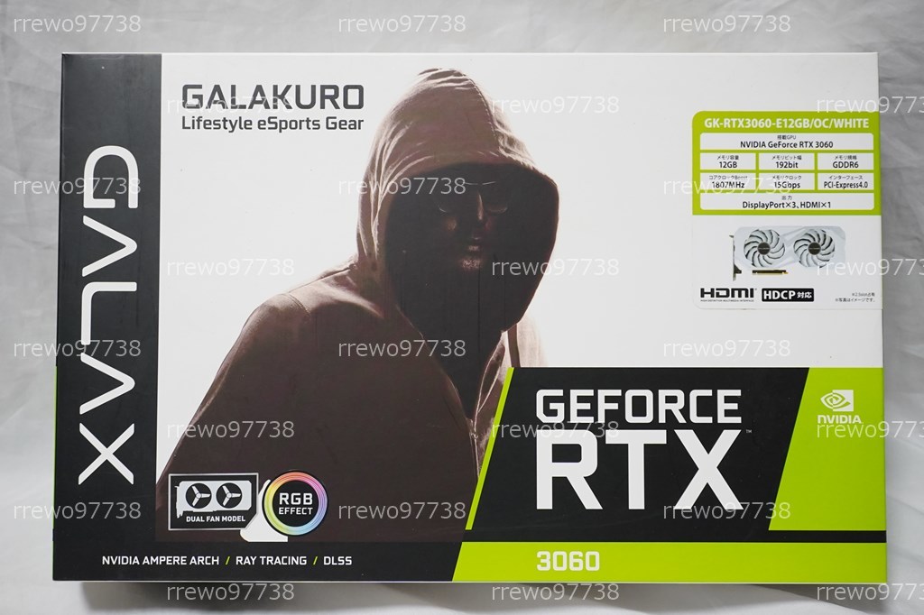 美品】GALAKURO GAMING GALAX GeForce RTX 3060 WHITE EDITION 白 OC GK-RTX3060-E12GB/OC/WHITE  12GB GDDR6 8ピン×1 ゲーム 動作確認済