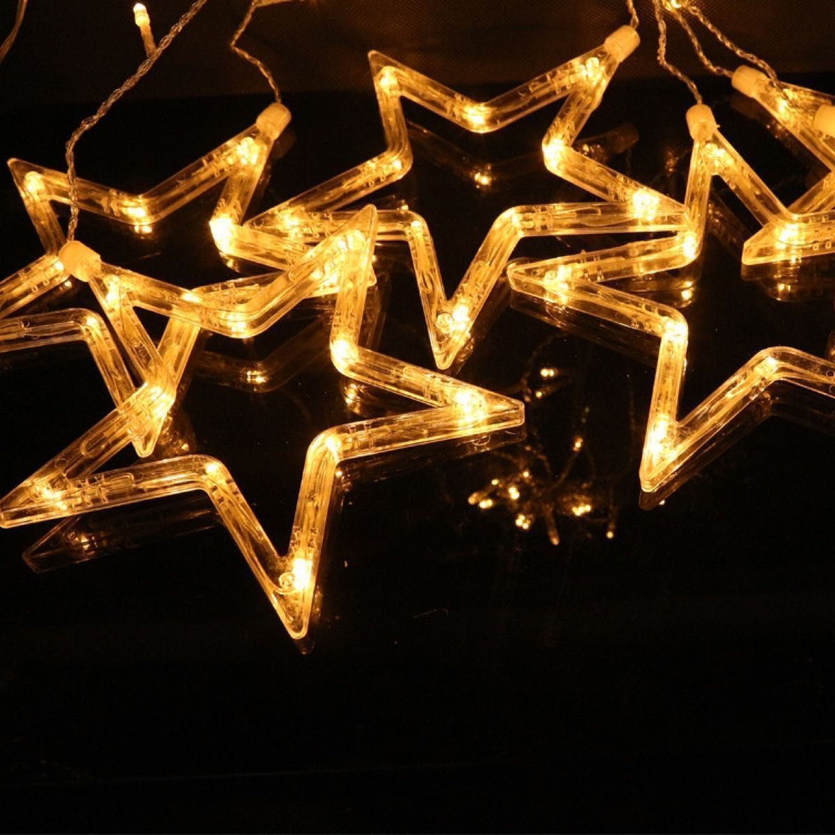 ★SALE★＼毎年完売☆／ファミリーに大人気♪ クリスマスLEDイルミネーション 星型 カーテンライト スターライト 電池式 
