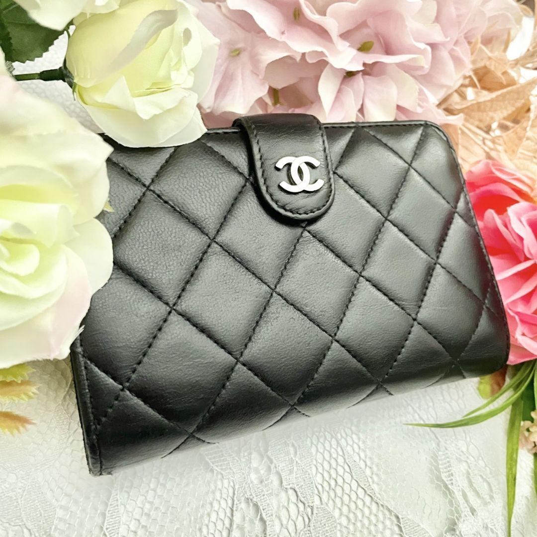 W105 CHANEL シャネル ラムスキン マトラッセ 折り財布 ギャランティー