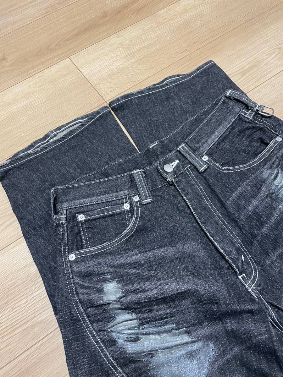 美品☆[LEVI'S FLU] ラバー加工 立体裁断 ワッペン ブラックデニムパンツ 30 FLB22-09 日本製 リーバイス フルー_画像10