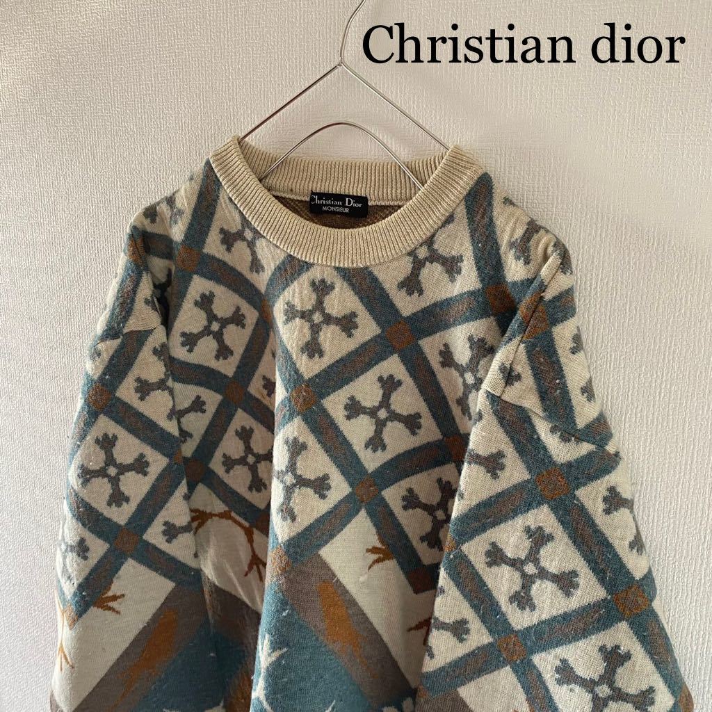 christiandiorクリスチャンディオールクリスマスニットセーター総柄xl