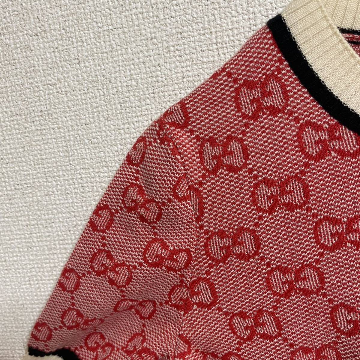 GUCCI グッチ レディース 半袖ニット GG柄 レッド S-