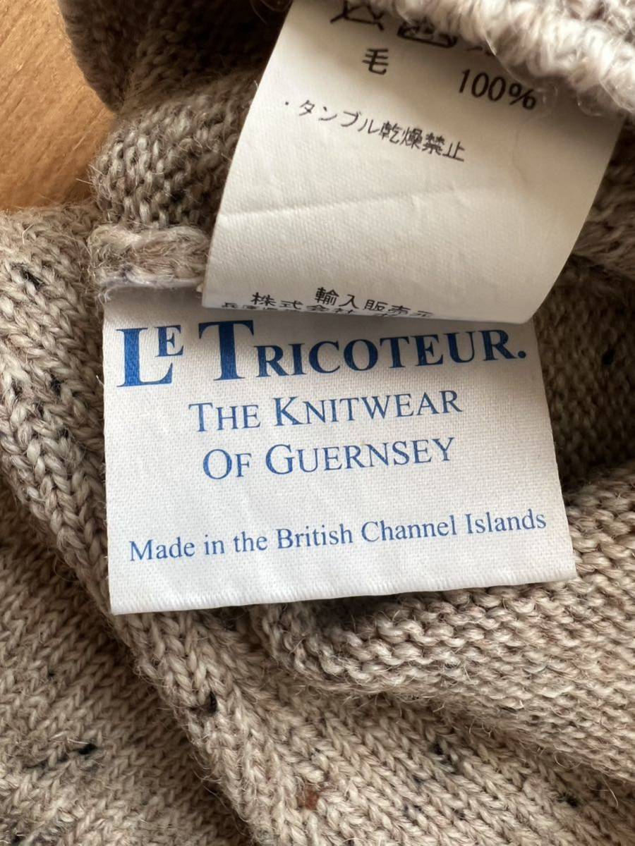 Le Tricoteur ルトリコチュール Guernsey Sweater サイズ34 ウールガンジーセーター ニット ネップ感グレージュ