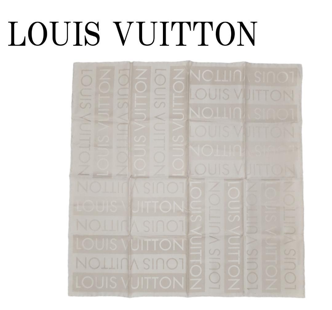 LOUIS VUITTON スカーフ ロゴ 総柄 シルク ホワイト レディース