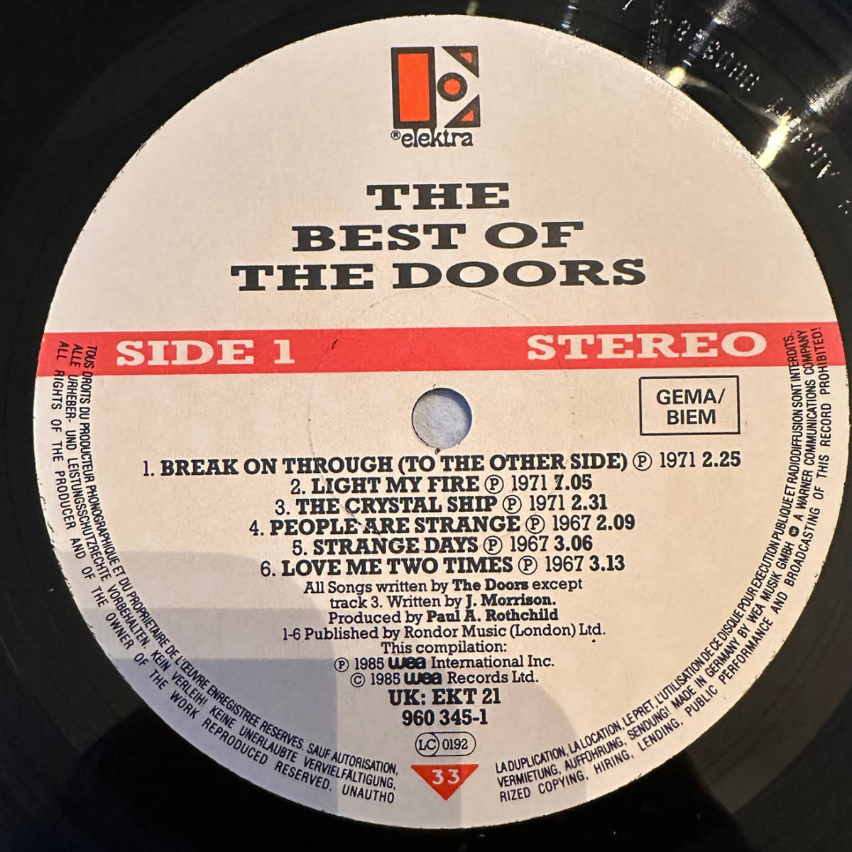 #1985 year Europe record original The doors - The Best Of The Doors 2 sheets set 12~LP 960 345-1 Elektra