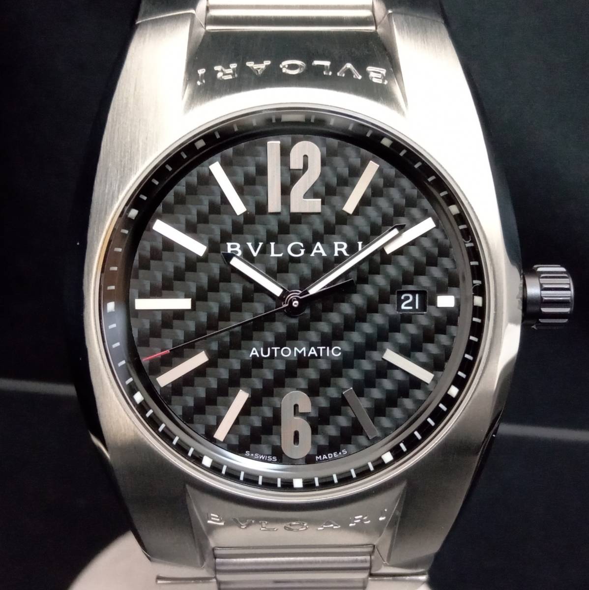 【OH・研磨済み！】BVLGARI ブルガリ エルゴン EG40S SS デイト メンズ腕時計 黒文字盤 自動巻 ステンレスベルト 店舗受取可