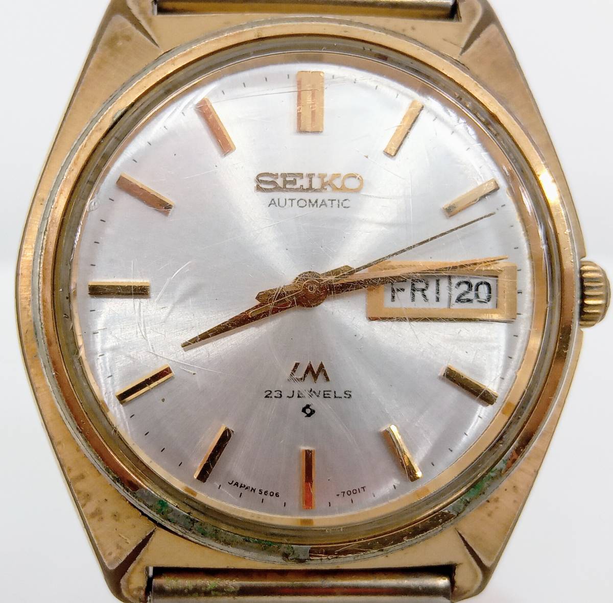 ジャンク 【稼動品】SEIKO 5606-7000 腕時計 ロードマチック 自動巻き LM 23石 ゴールド アンティーク デイト セイコー 3針