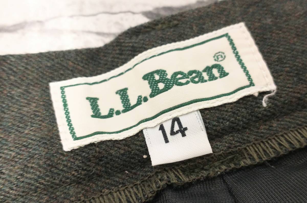L.L.Bean エルエルビーン 70~80s ミックスウールスラックス ロングパンツ 2タック カーキ系 サイズ10表記 メンズM~L程度 USA製 古着_画像6