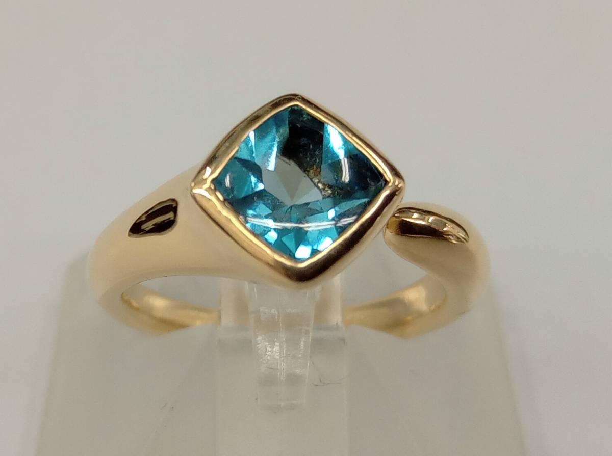 リング K18 18金 ゴールド #3 3号 3.6g 指輪 ブルー 店舗受取可