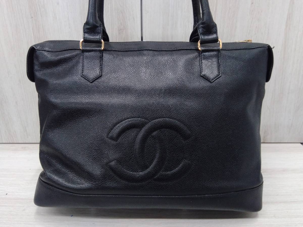 シャネル　CHANEL／キャビアスキン 36***64／トートバッグ　黒　鑑定書付_画像4