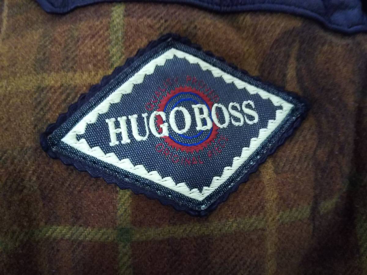 HUGO BOSS ヒューゴボス A-2 レザージャケット ブラック アクションプリーツ シボ革 裏地ホースチェック_画像3