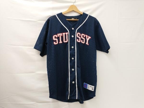 【ベースボールシャツ】STUSSY stussy ステューシー 半袖シャツ メッシュ ロゴ シャツ メンズ 半袖 Ｍサイズ ネイビー