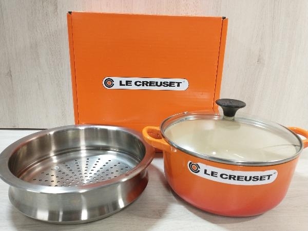 LE CREUSET ル・クルーゼ ココット・ロンド 20cm 両手鍋＋ガラス蓋＋マット・スチーマー セット