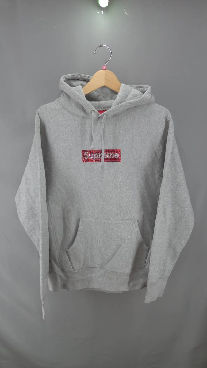 ★ Supreme シュプリーム Swarovski Box Logo Hooded Sweeatshirt Grey パーカー 19SS サイズM グレー 通年
