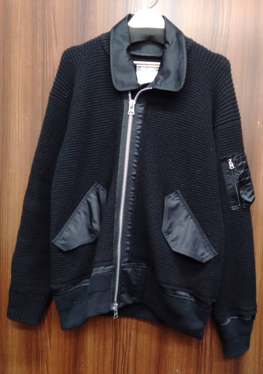 【お値下げしました】 sacai / サカイ ニット ブルゾン 21-02631M Wool Knit Blouson ブラック 1(S〜M相当)_画像1