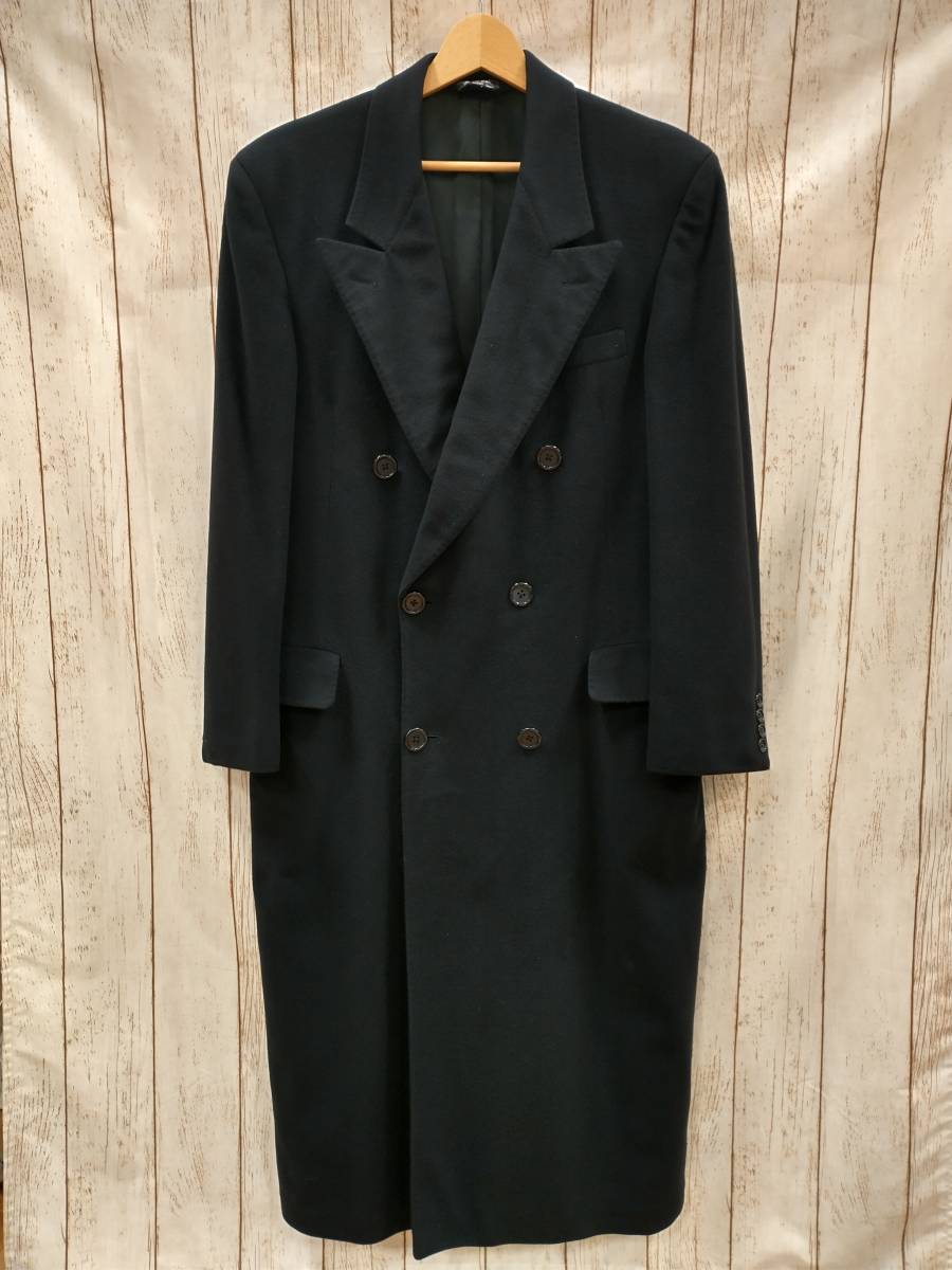 Cashmere Double Chesterfield Box Coat／70s～80s／カナダ製／カシミヤ100%／38R(M)／ネイビー／ロングコート／※シミ、汚れあり