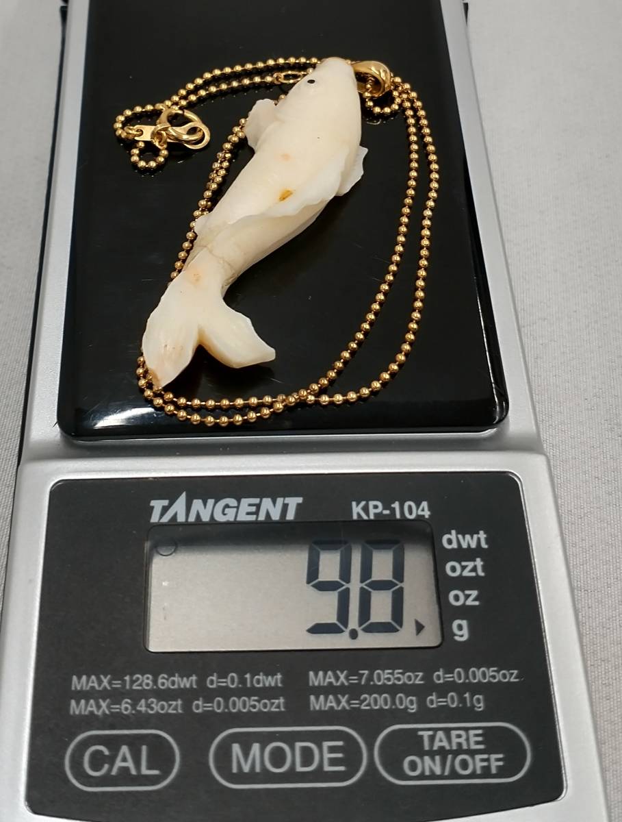 ジャンク【接着跡あり】 K18 18金 40cm 総重量9.8g 鯉 ネックレス-
