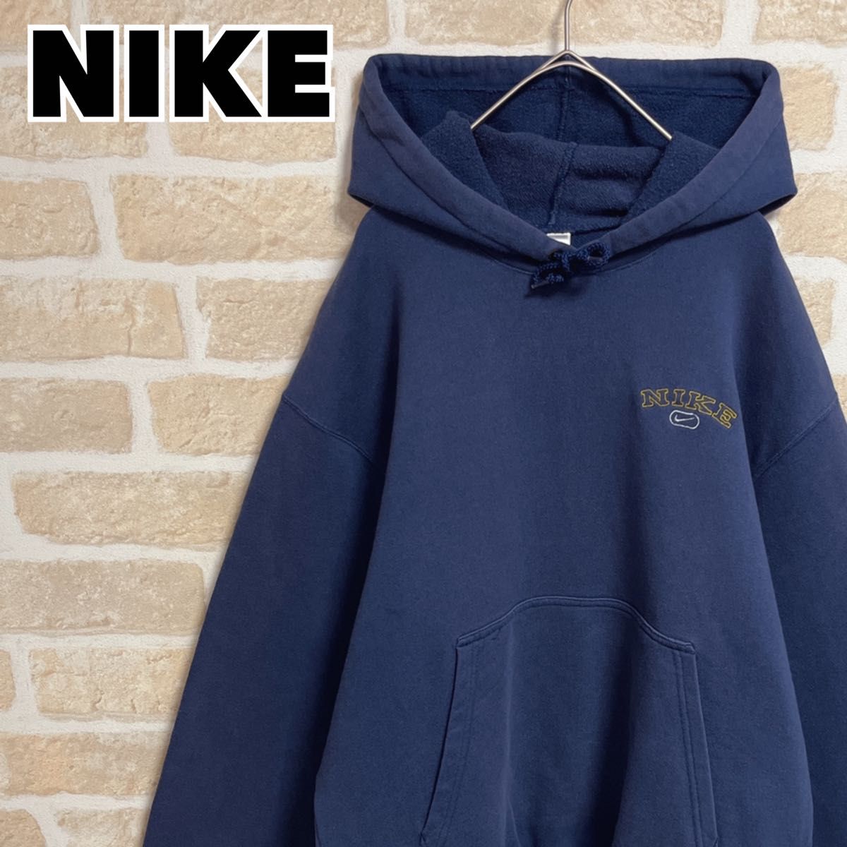 90s】NIKE ナイキ パーカー プルオーバー ネイビー 刺繍ロゴ L メンズ
