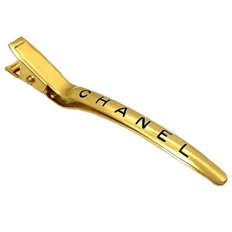  Chanel волосы зажим Gold прекрасный товар GP б/у 97 P CHANEL аксессуары для волос Logo простой Vintage 