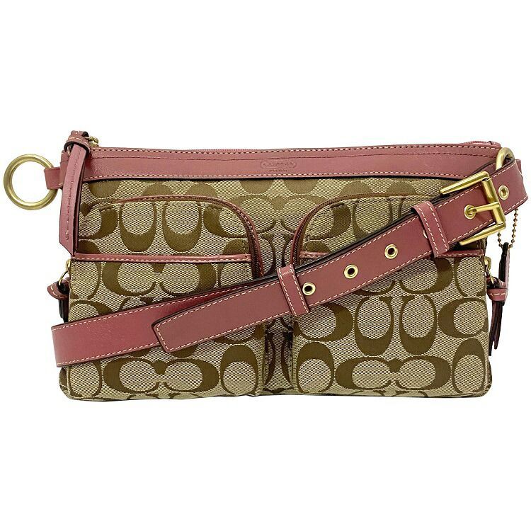 値段が激安 コーチ 茶色 COACH 中古 レザー キャンバス 美品