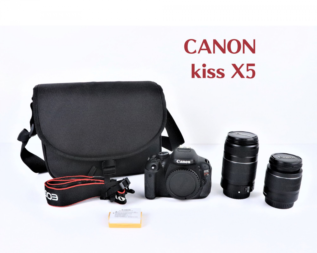 【動作品 美品】 Canon EOS kISS X5 キヤノン デジタル一眼カメラ 付属品有 ダブルレンズセット EF-S 18-55mm 3.5-5.6 020FSGE05 1